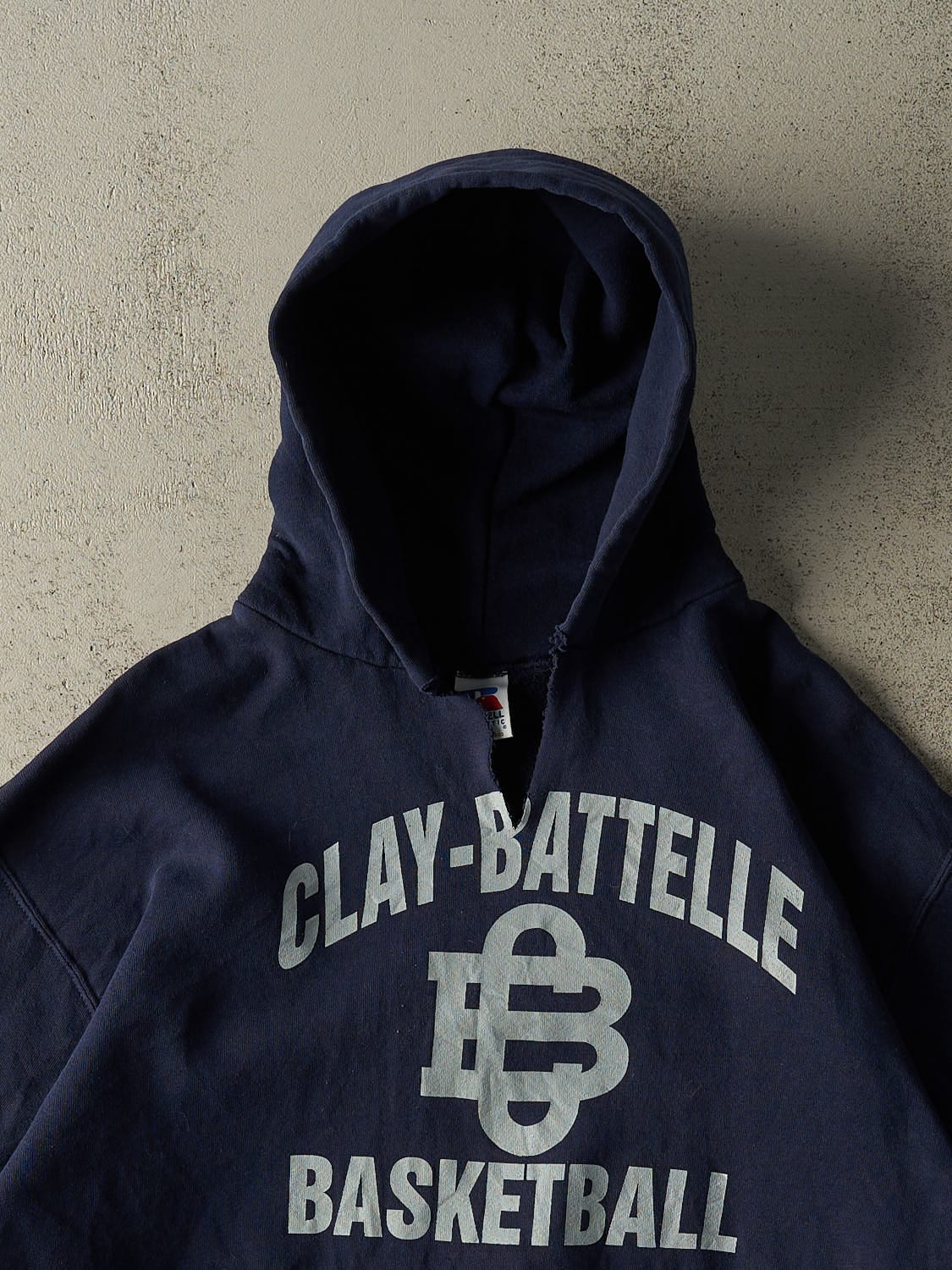 Vintage 90s Navy Blue Russell Athletic Clay-Batelle Basketball Hoodie (L)