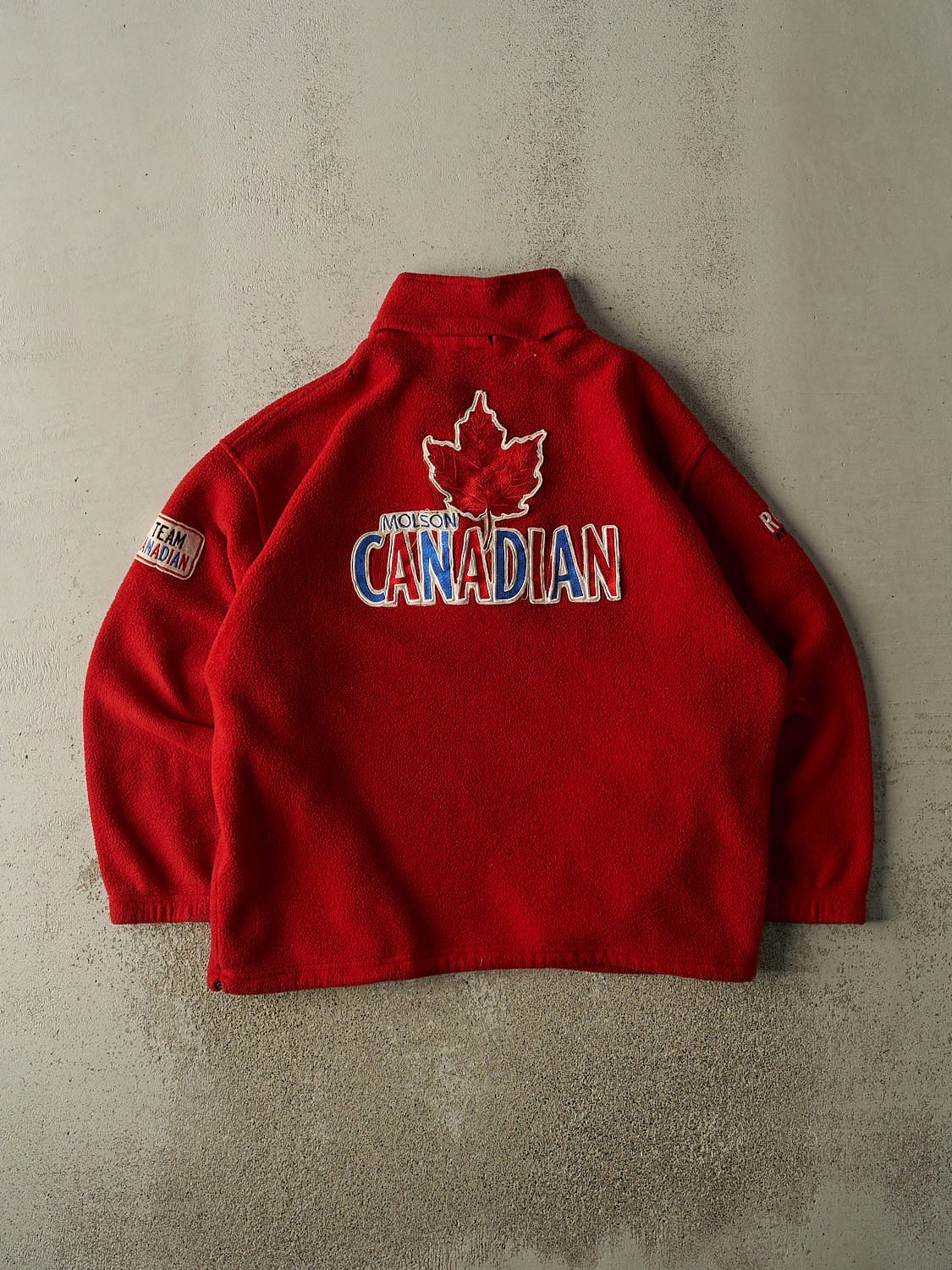Vintage 90s Red Molson Canadian Roots Quarter Zip Fleece (XL/XXL)