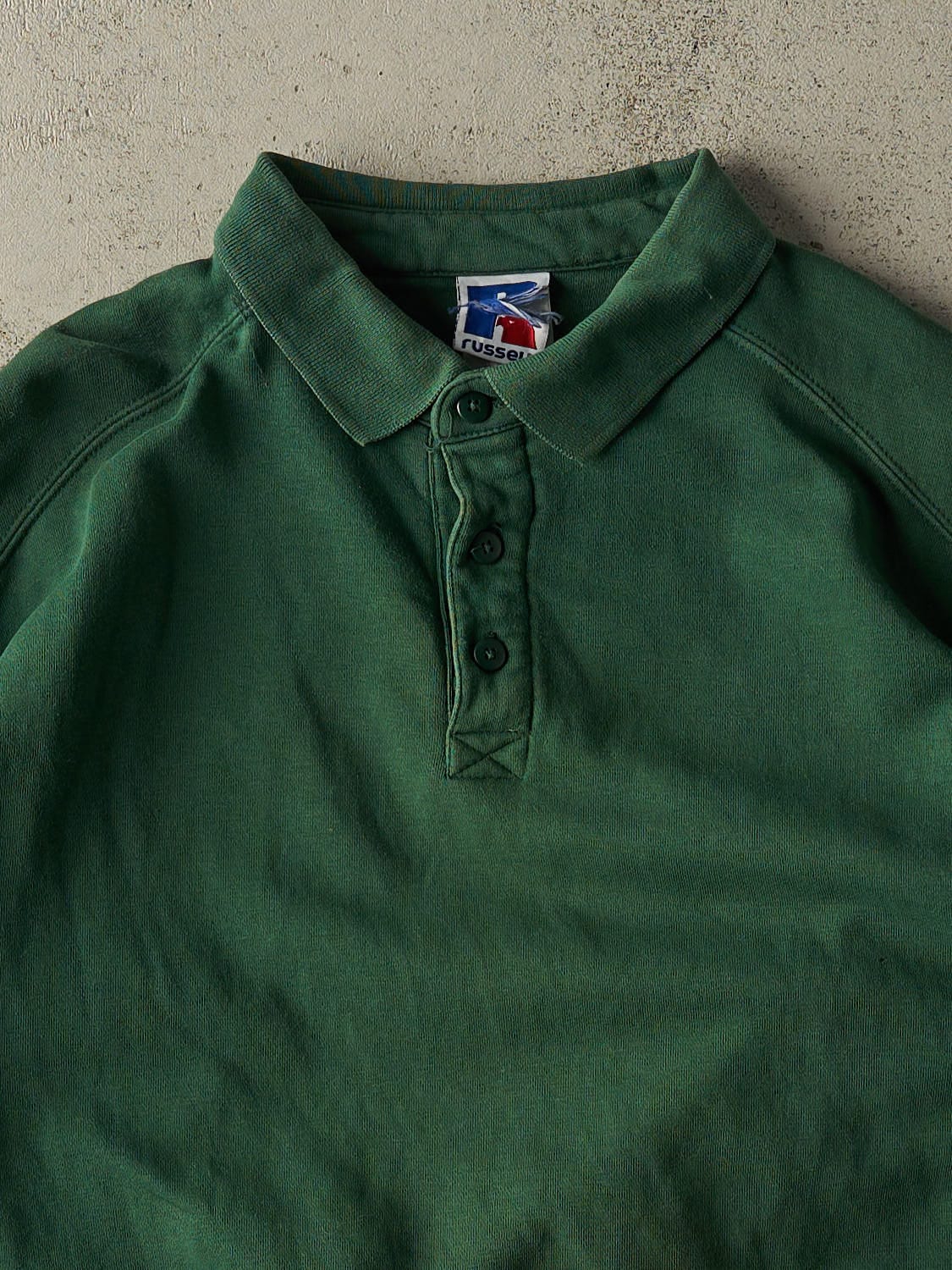 Vintage 90s Green Russell Athletic Quarter Button Sweater (XXL)