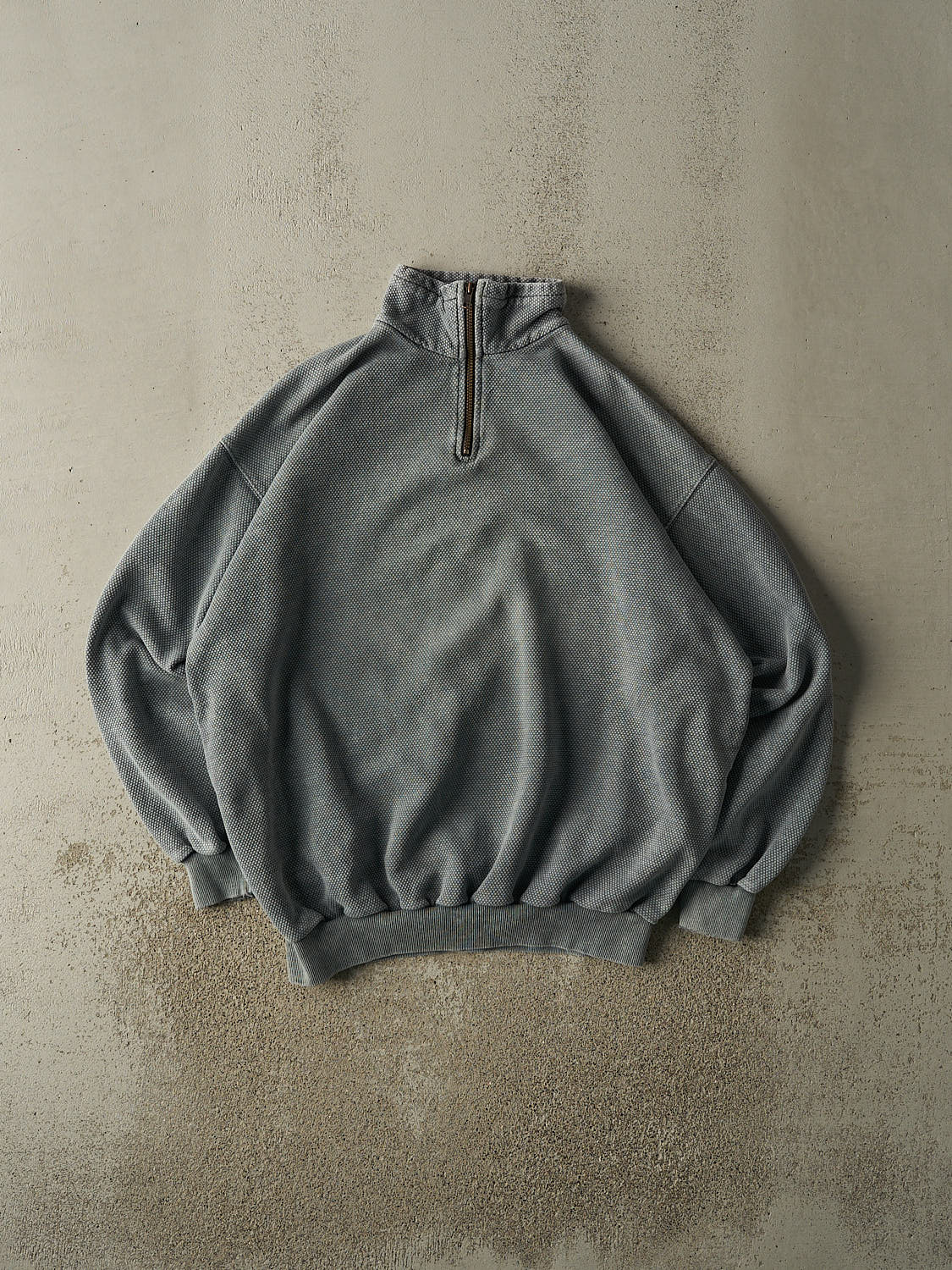 Vintage 90s Washed Blue English Bay Textured Quarter Zip Sweater (XL/XXL)