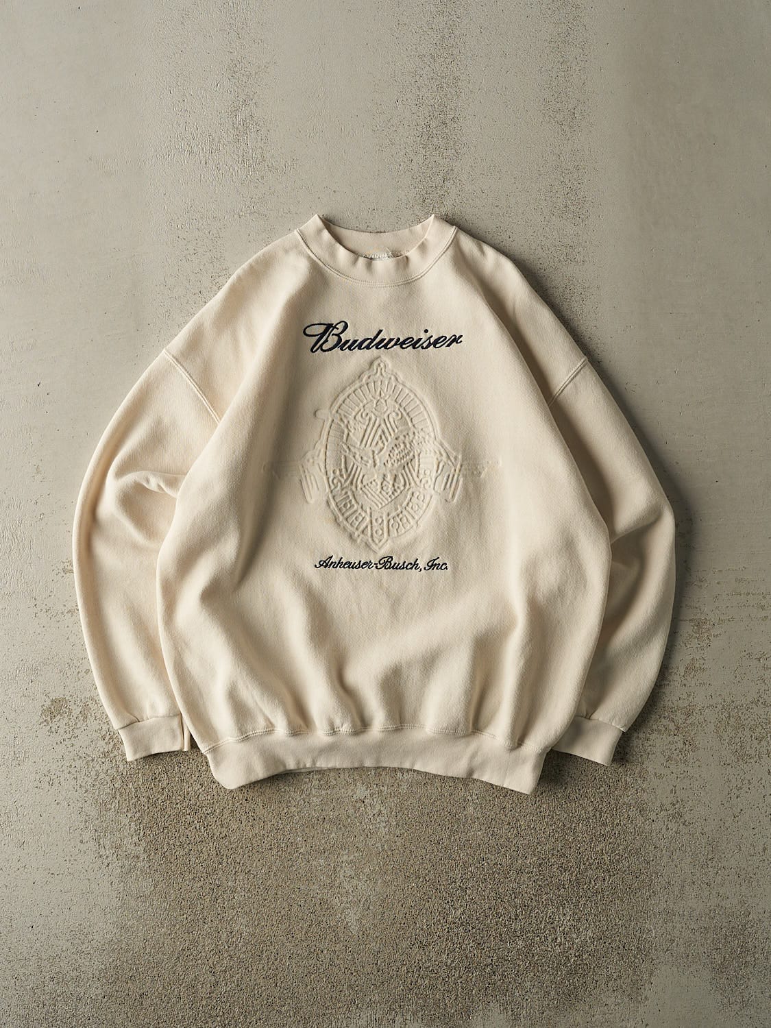 Vintage 90s Beige Budweiser Embroidered Crewneck (XL)