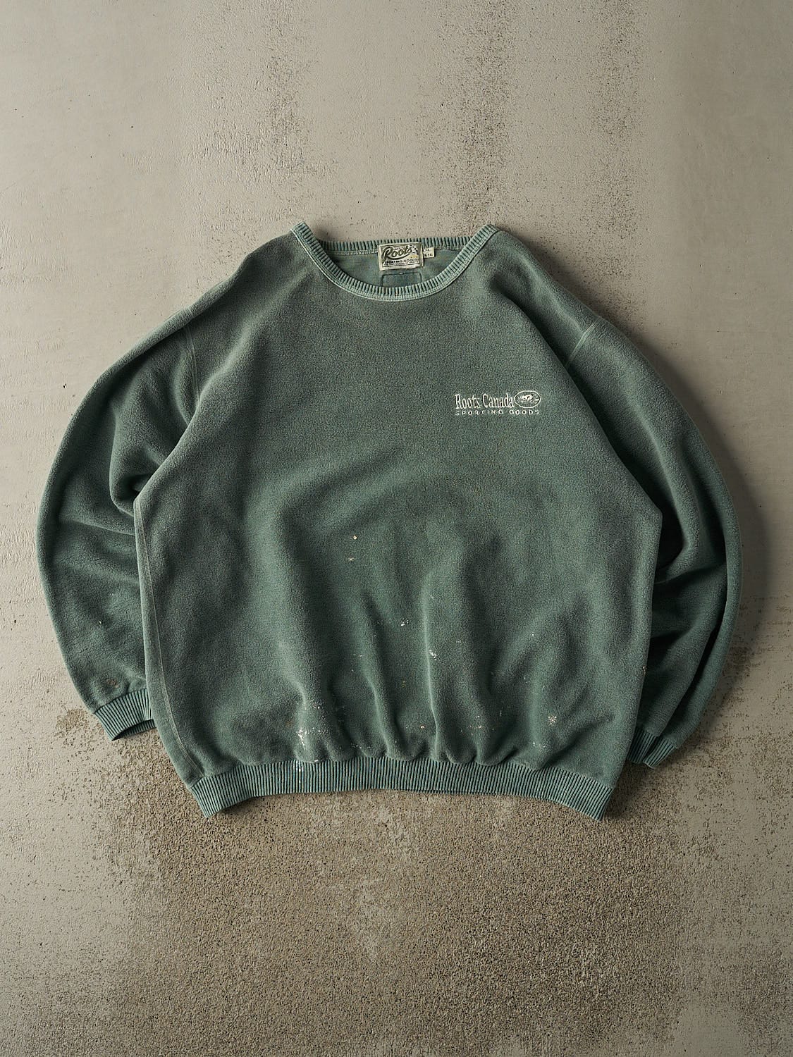 Vintage 90s Washed Green Roots Embroidered Crewneck (XL/XXL)