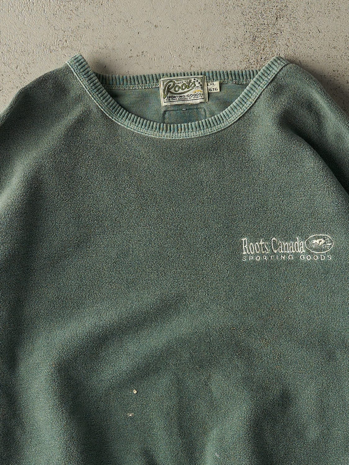 Vintage 90s Washed Green Roots Embroidered Crewneck (XL/XXL)