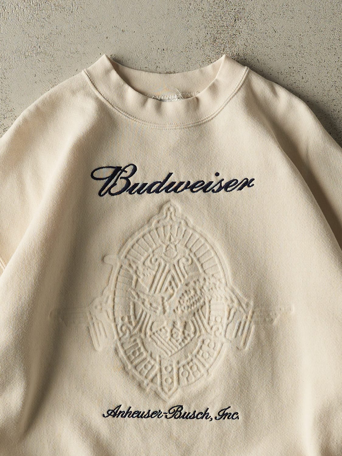 Vintage 90s Beige Budweiser Embroidered Crewneck (XL)