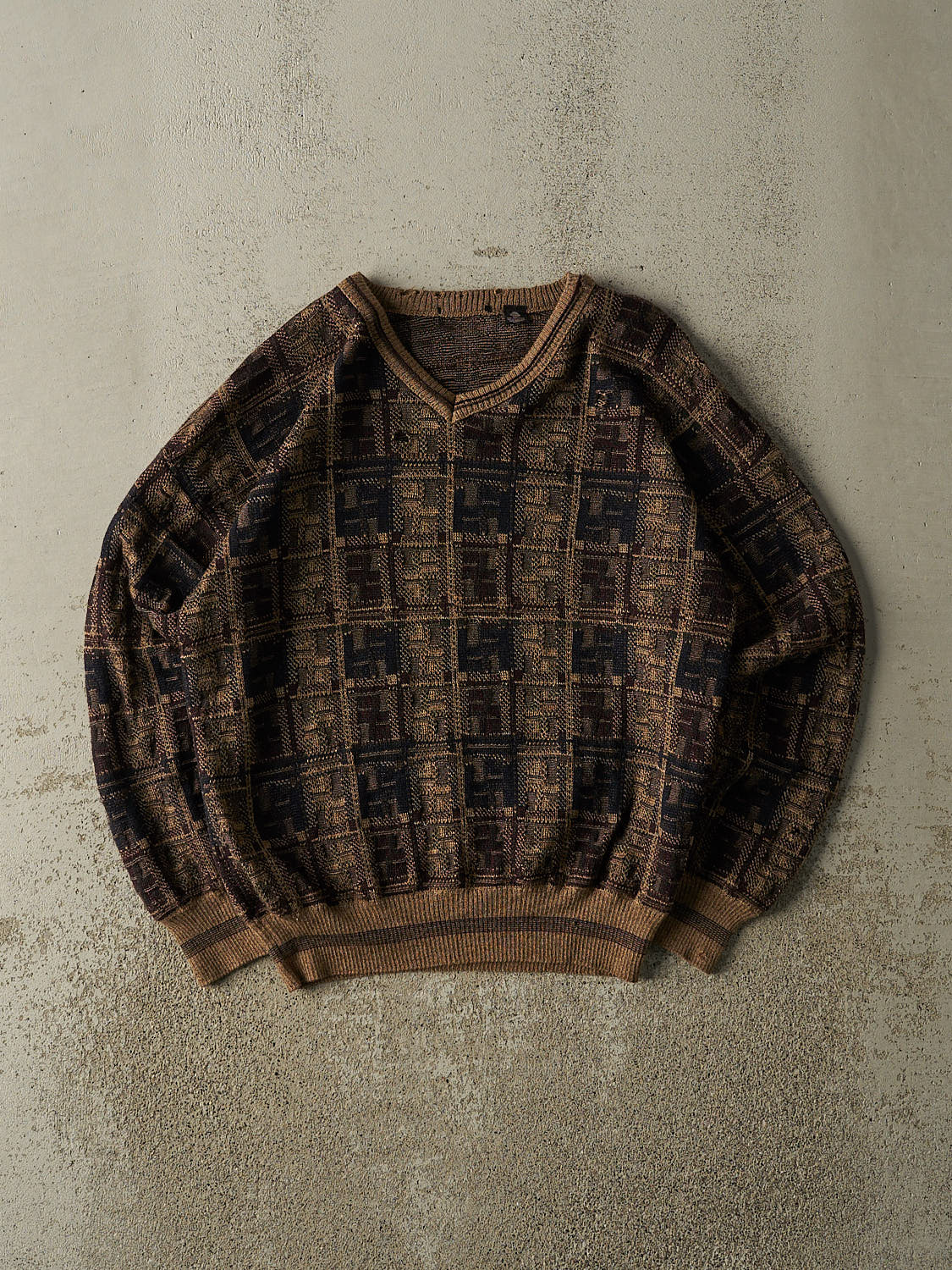 Vintage 90s Brown Patterned Wool Knit (S/M)