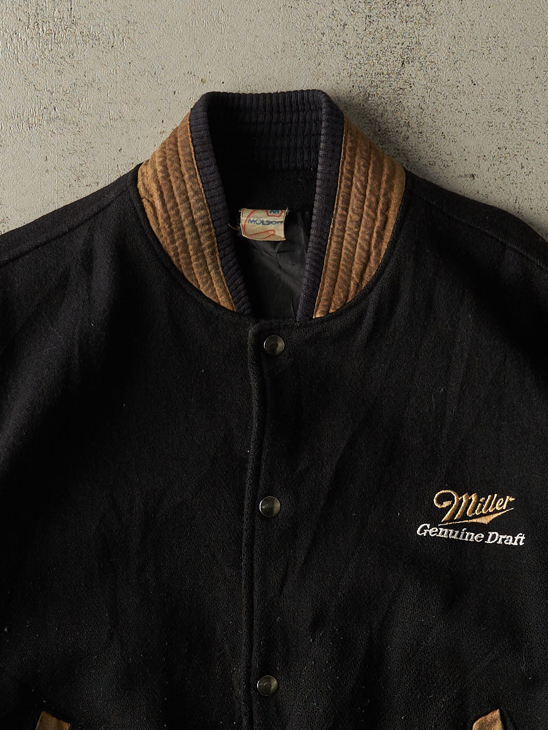 Vintage 90s Black Miller Genuine Embroidered Varsity Jacket (M/L)