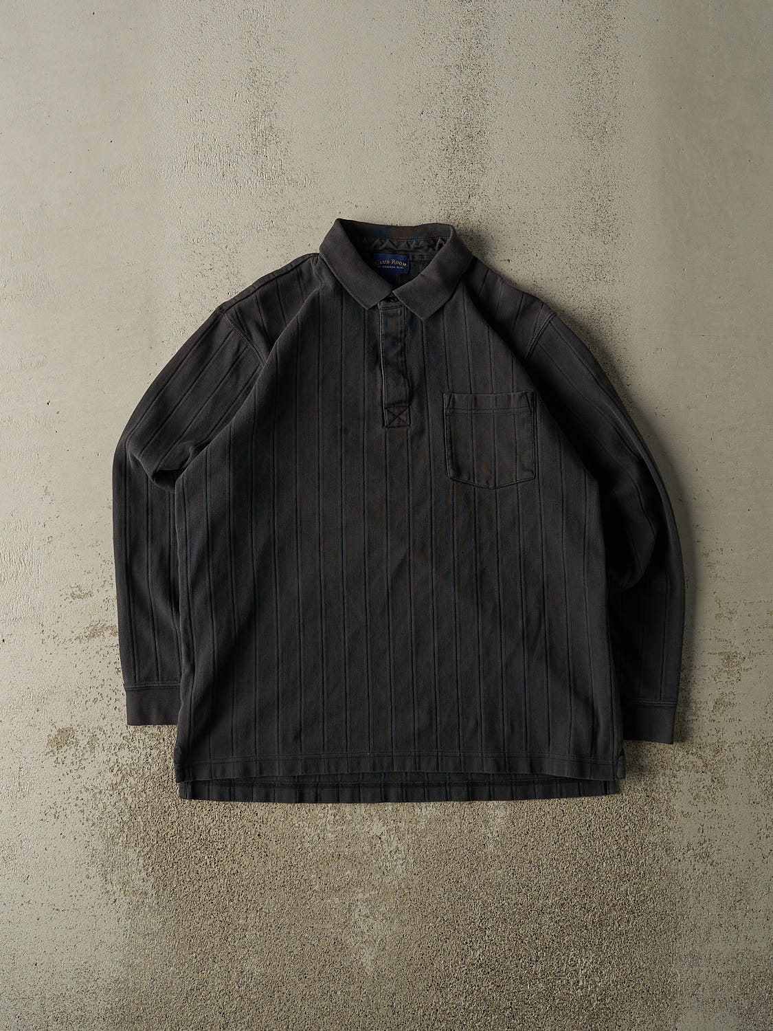 Vintage 90s Black Textured Quarter Button Long Sleeve (L)