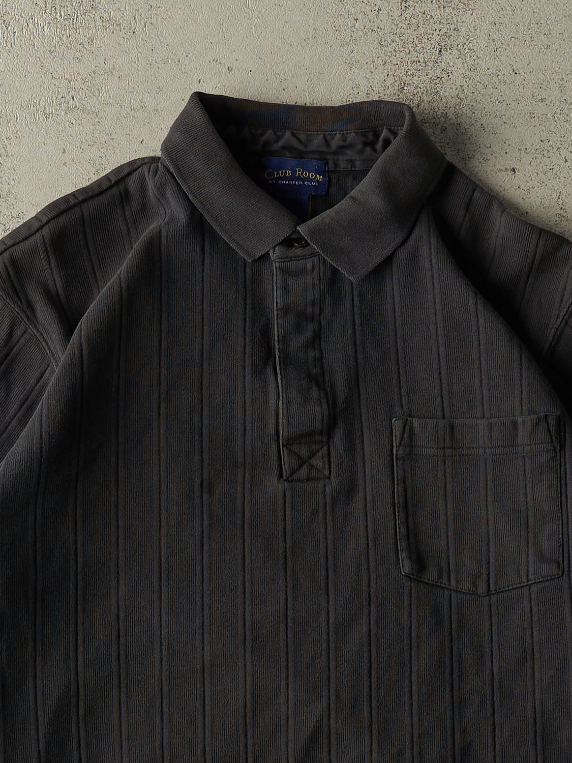 Vintage 90s Black Textured Quarter Button Long Sleeve (L)