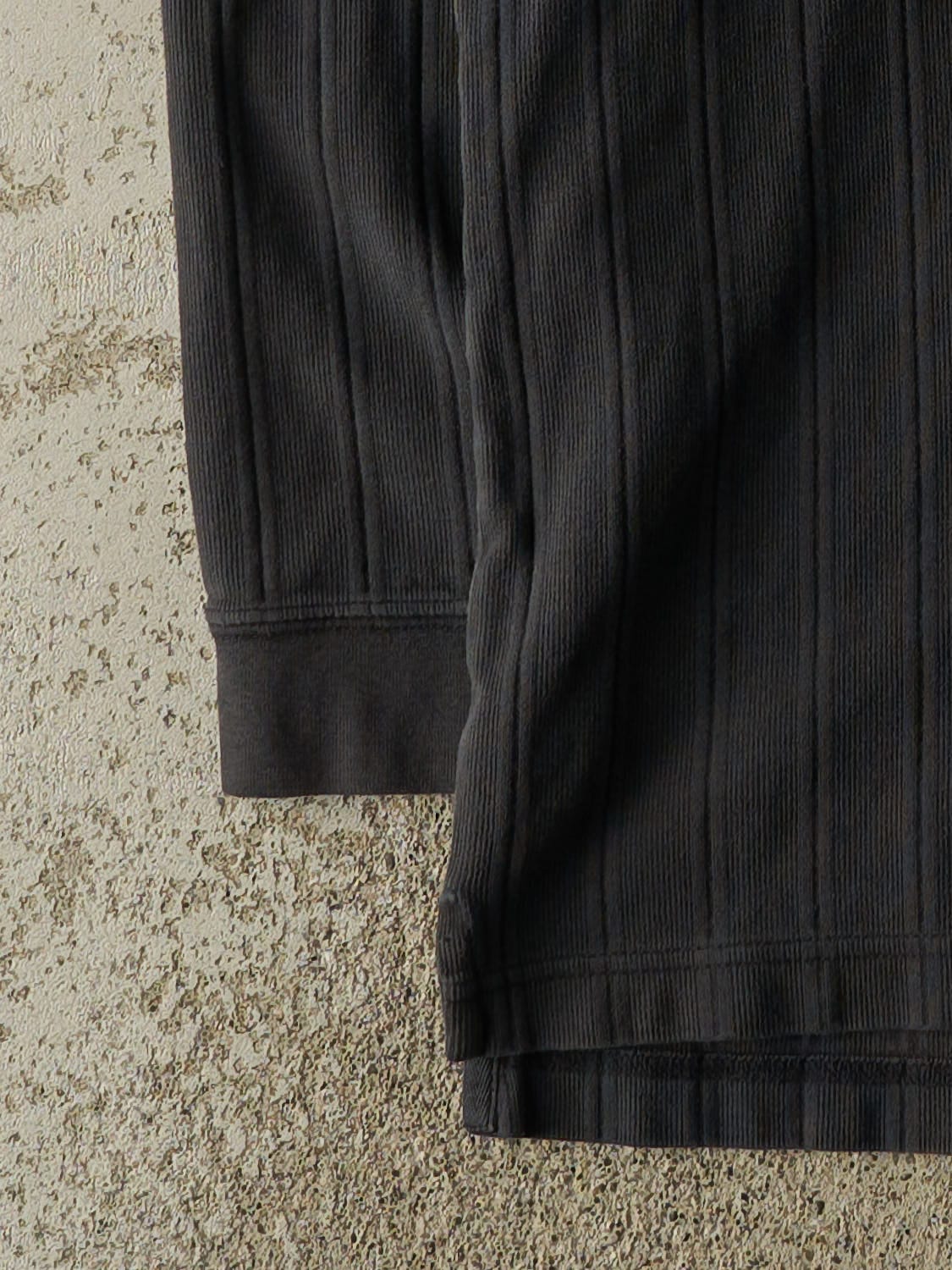 Vintage 90s Black Textured Quarter Button Long Sleeve (L)