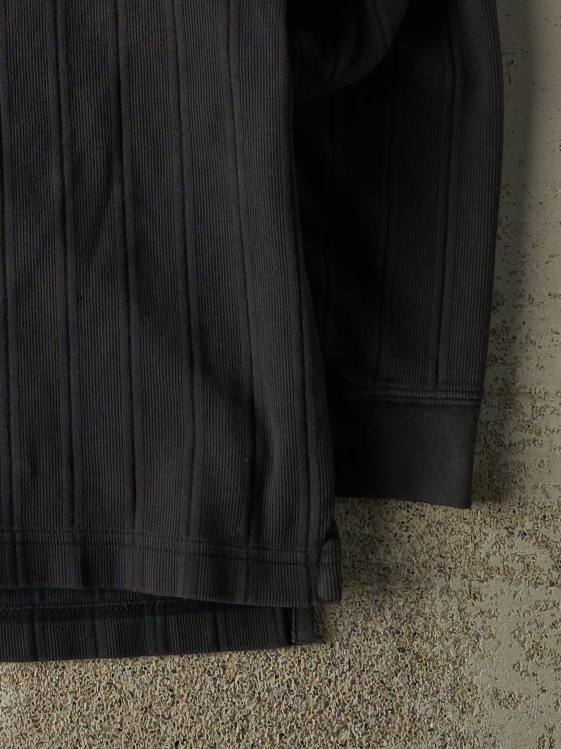 Vintage 90s Black Textured Quarter Button Long Sleeve (L)