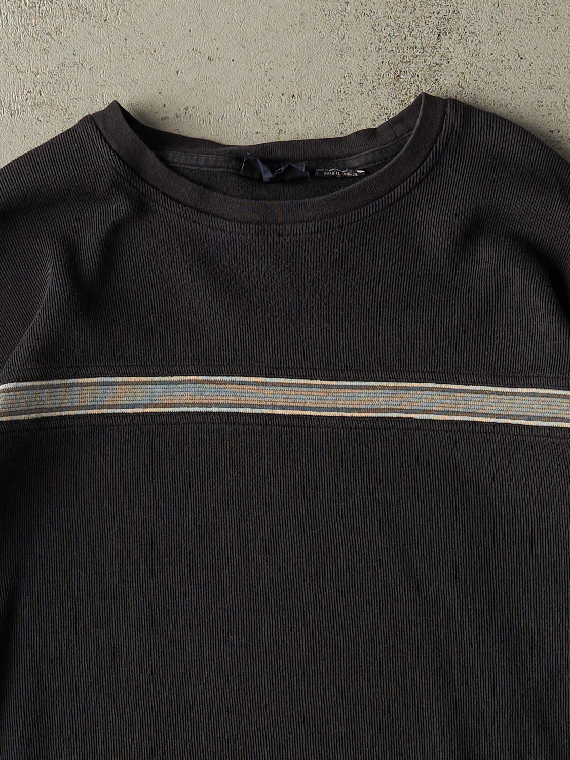 Vintage Y2K Faded Black Striped Long Sleeve (L/XL)