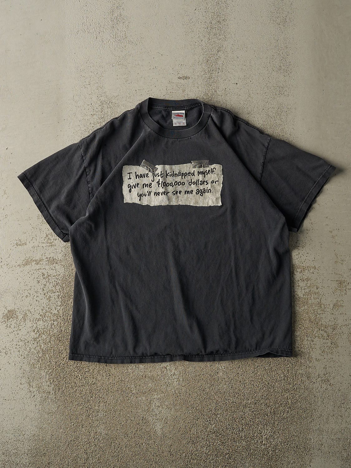 Vintage Y2K Faded Black "Kidnapped Myself" Slogan Tee (M/L)