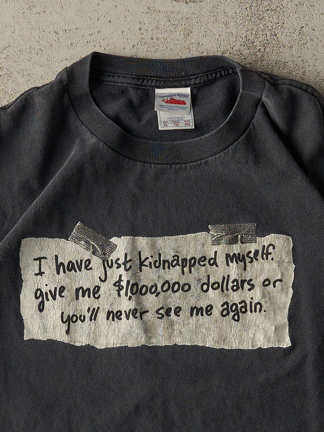 Vintage Y2K Faded Black "Kidnapped Myself" Slogan Tee (M/L)