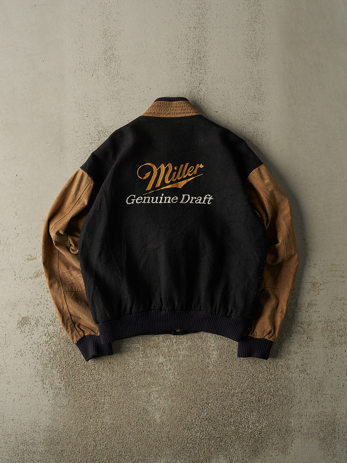 Vintage 90s Black Miller Genuine Embroidered Varsity Jacket (M/L)
