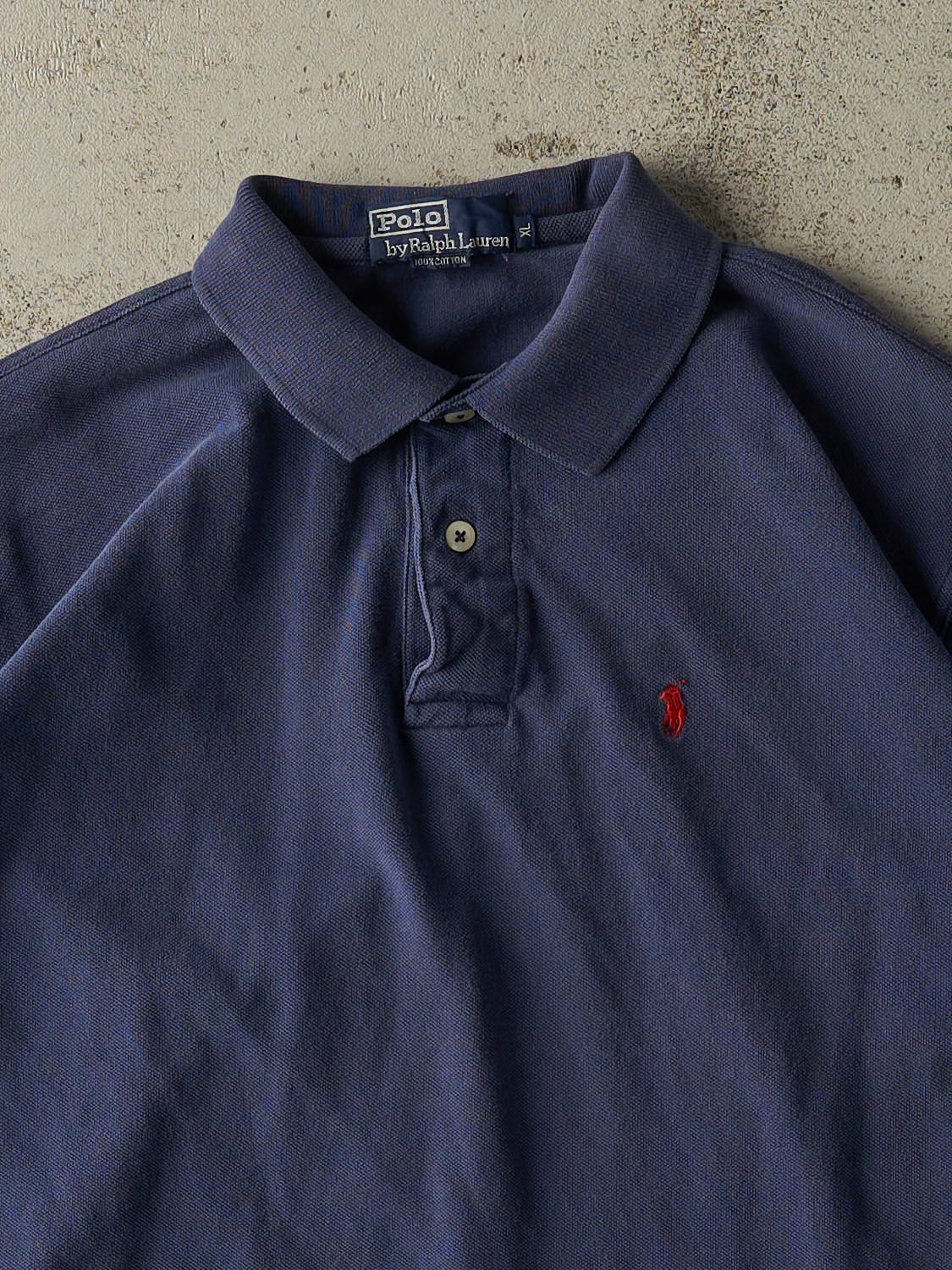Vintage 90s Navy Blue Polo Embroidered Quarter Button Tee (S/M)