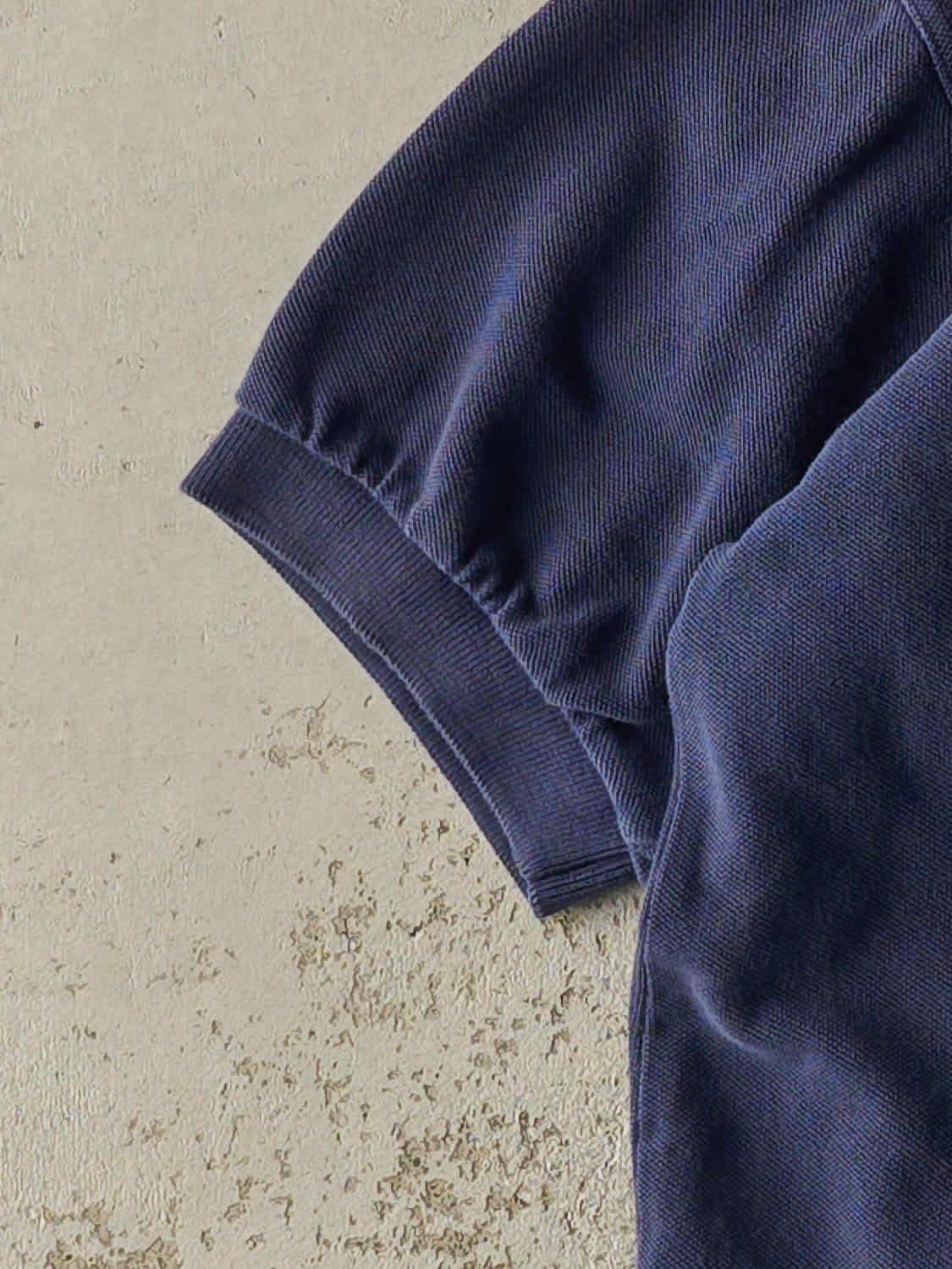 Vintage 90s Navy Blue Polo Embroidered Quarter Button Tee (S/M)