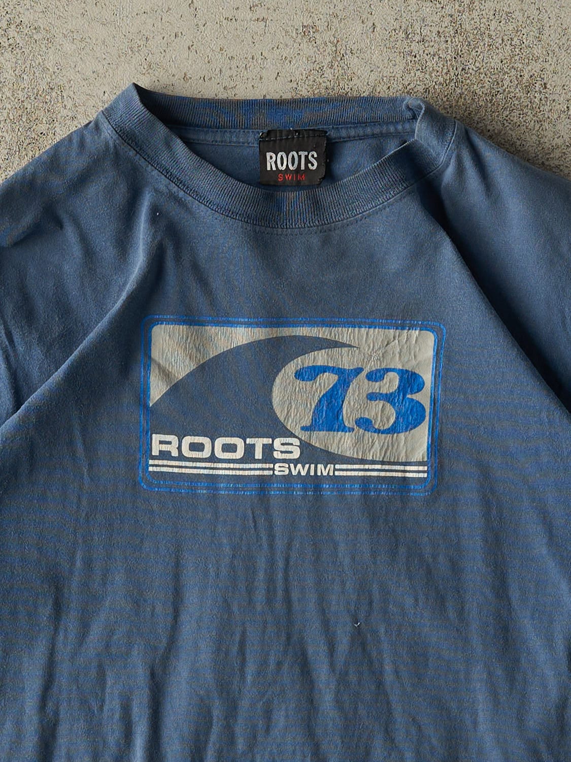Vintage Y2K Blue Roots Swim Baby Tee (XS/S)