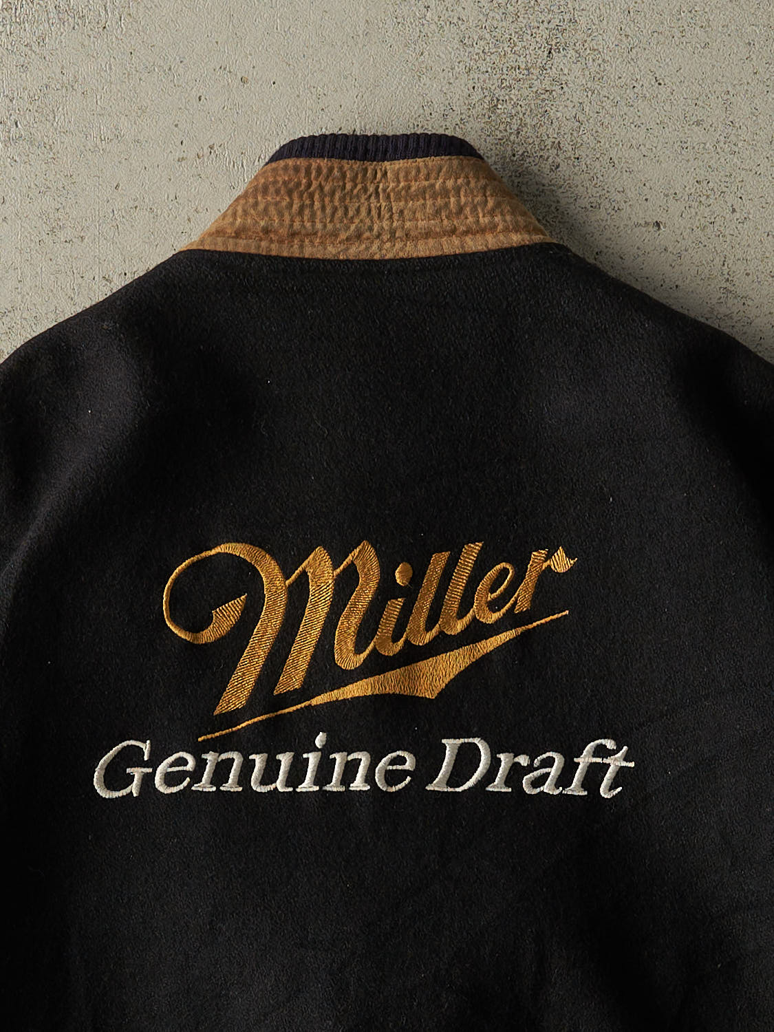 Vintage 90s Black Miller Genuine Embroidered Varsity Jacket (M/L)