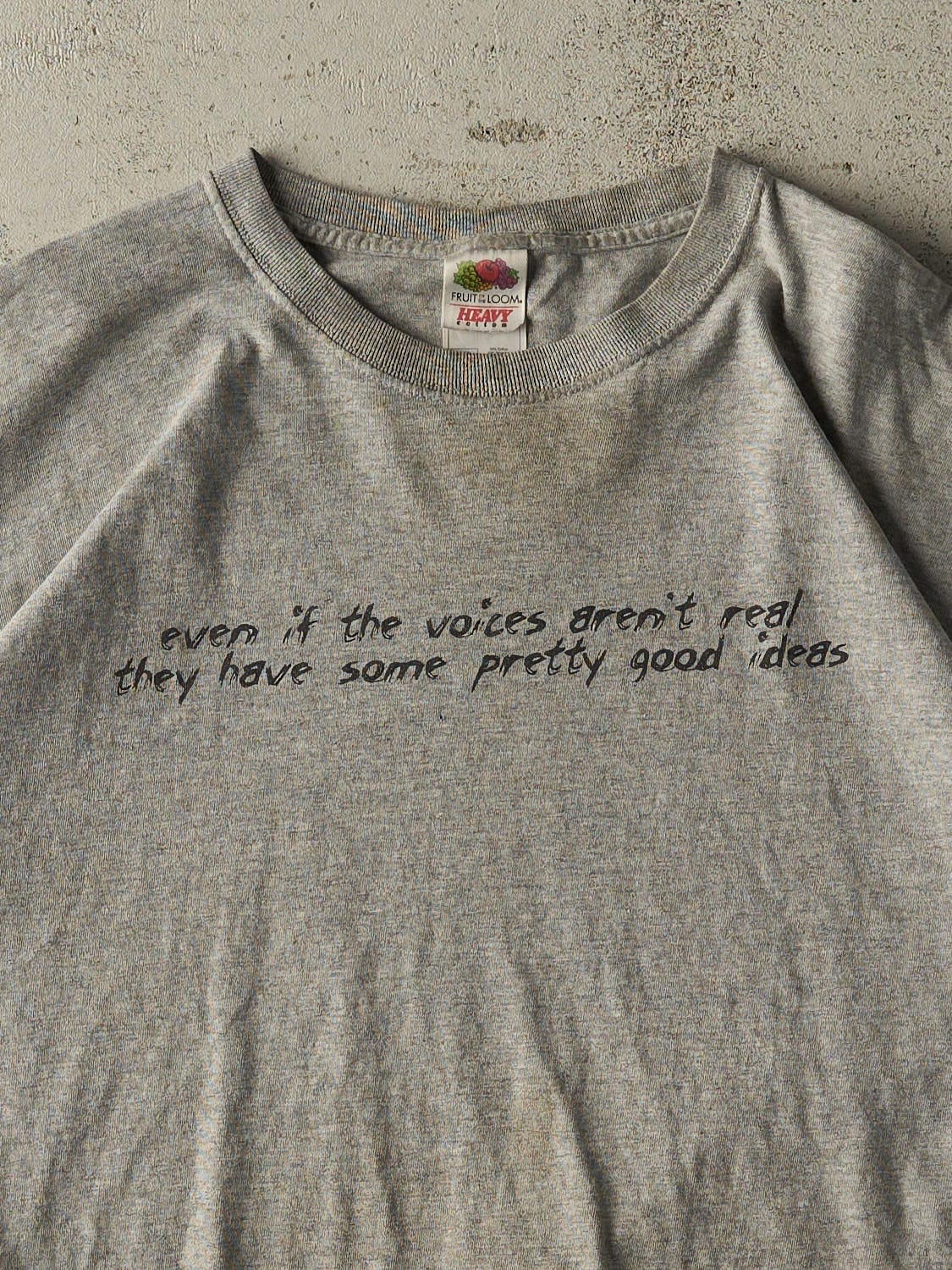 Vintage Y2K Grey "Good Ideas" Slogan Tee (XL)