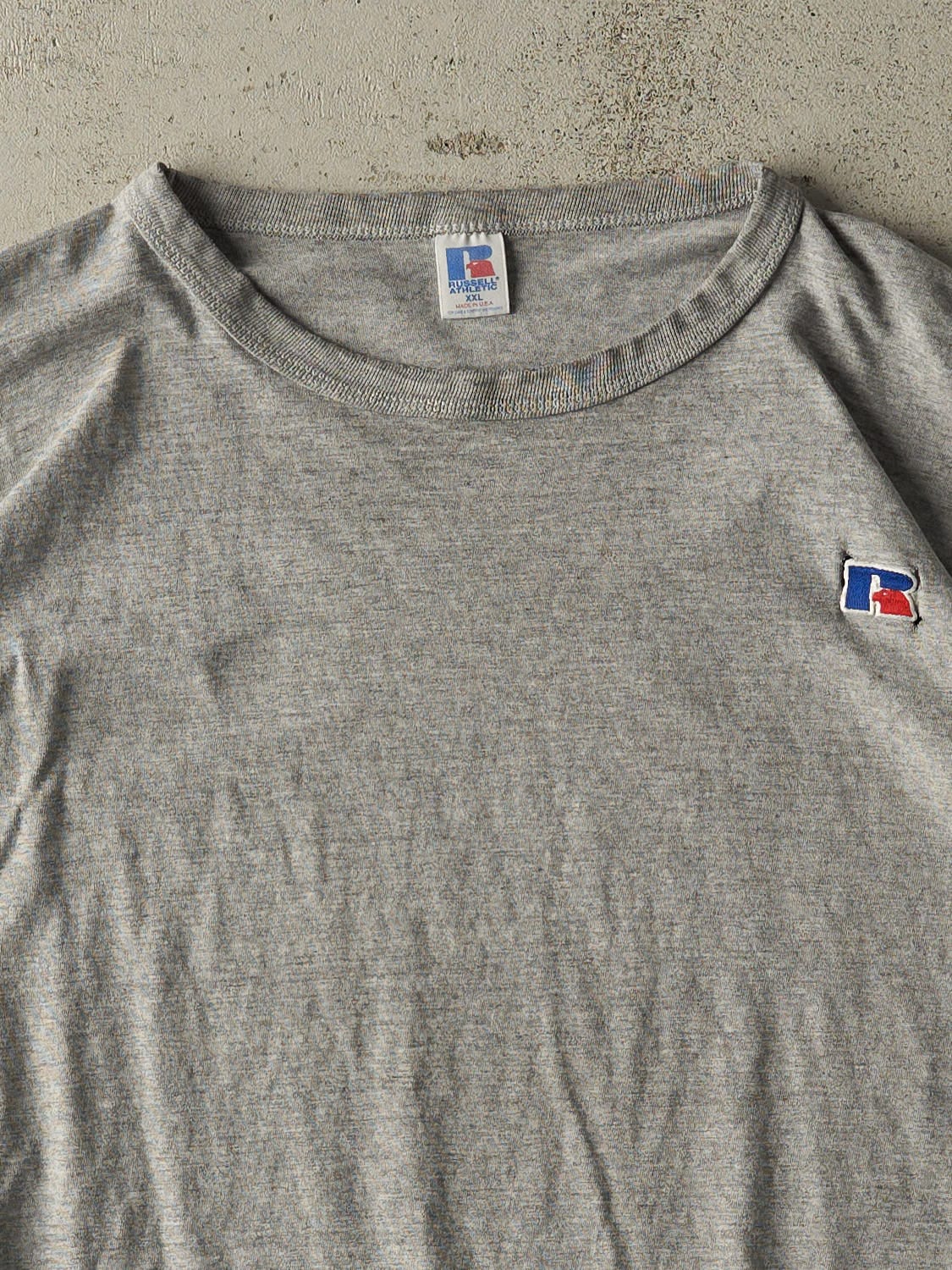 Vintage 90s Grey Russell Athletic Embroidered Tee (XL)