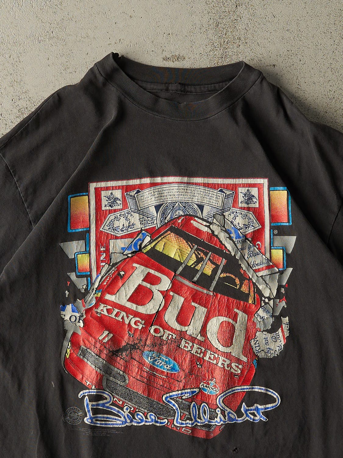Vintage 92' Faded Black Budweiser Bill Elliot Nascar Tee (L/XL)
