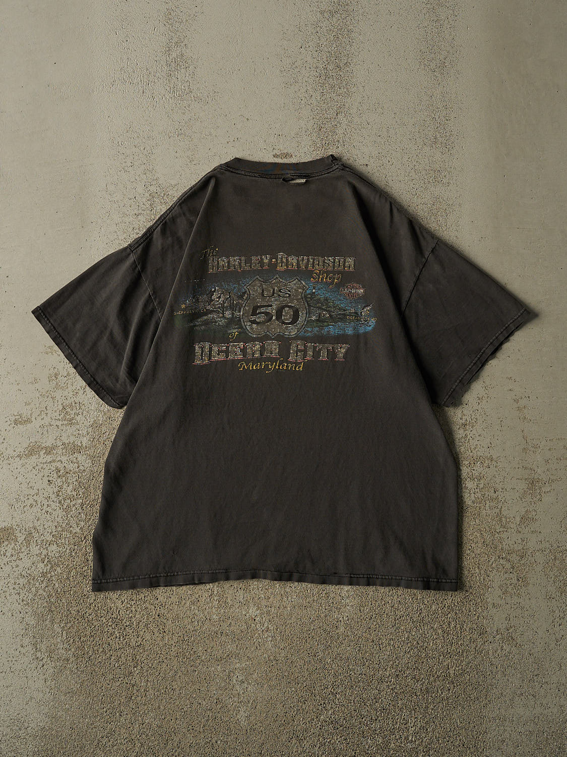 Vintage 01' Sun Faded Black Harley Davidson Ocean City Maryland Tee (L)
