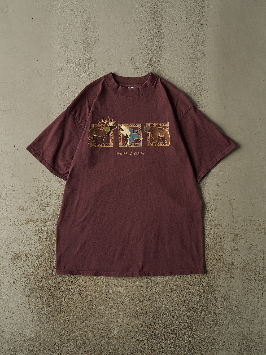 Vintage 90s Burgundy Banff Animal Tee (L/XL)