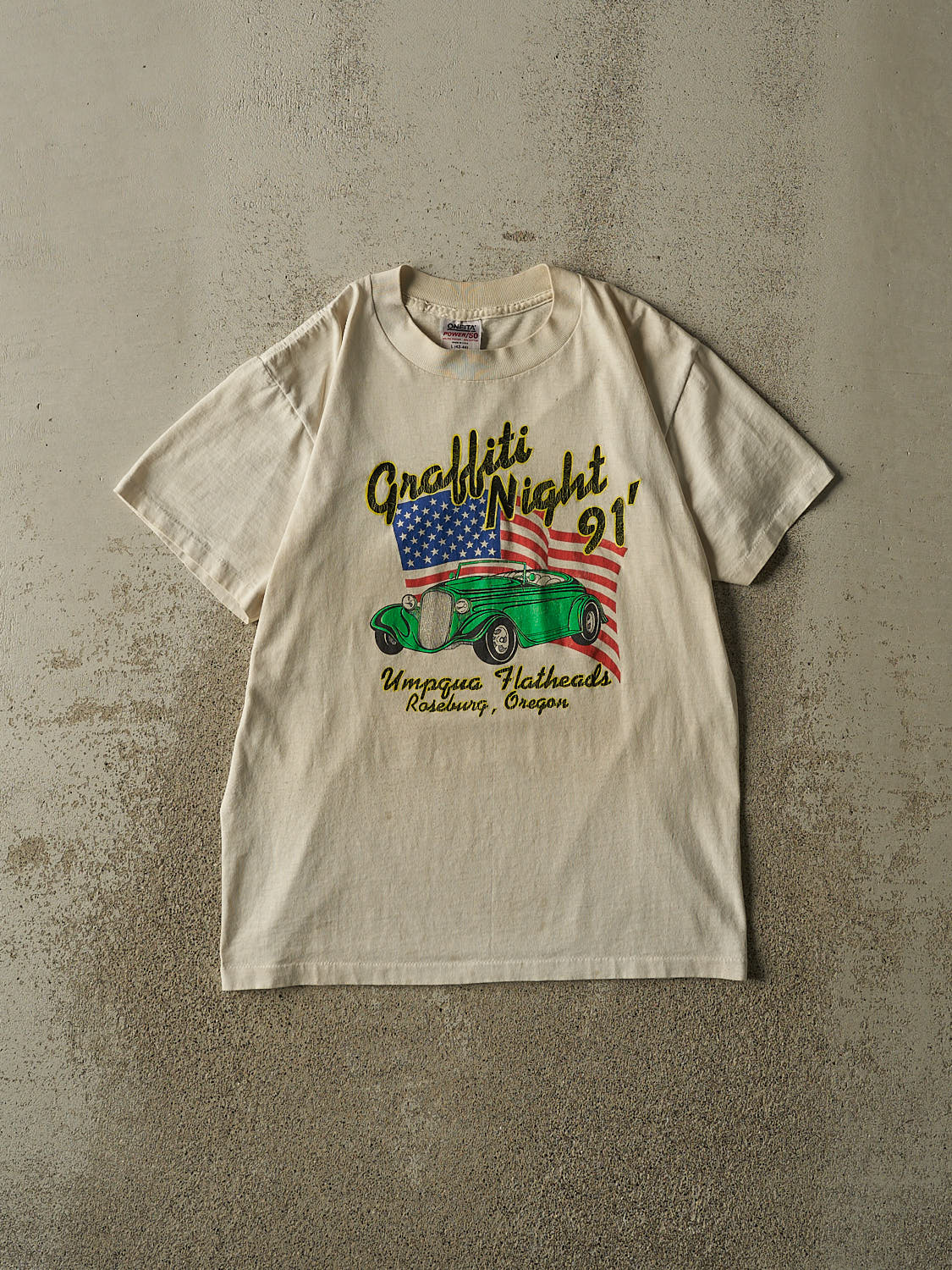 Vintage 91' Beige Graffiti Night Car Single Stitch Tee (M/L)