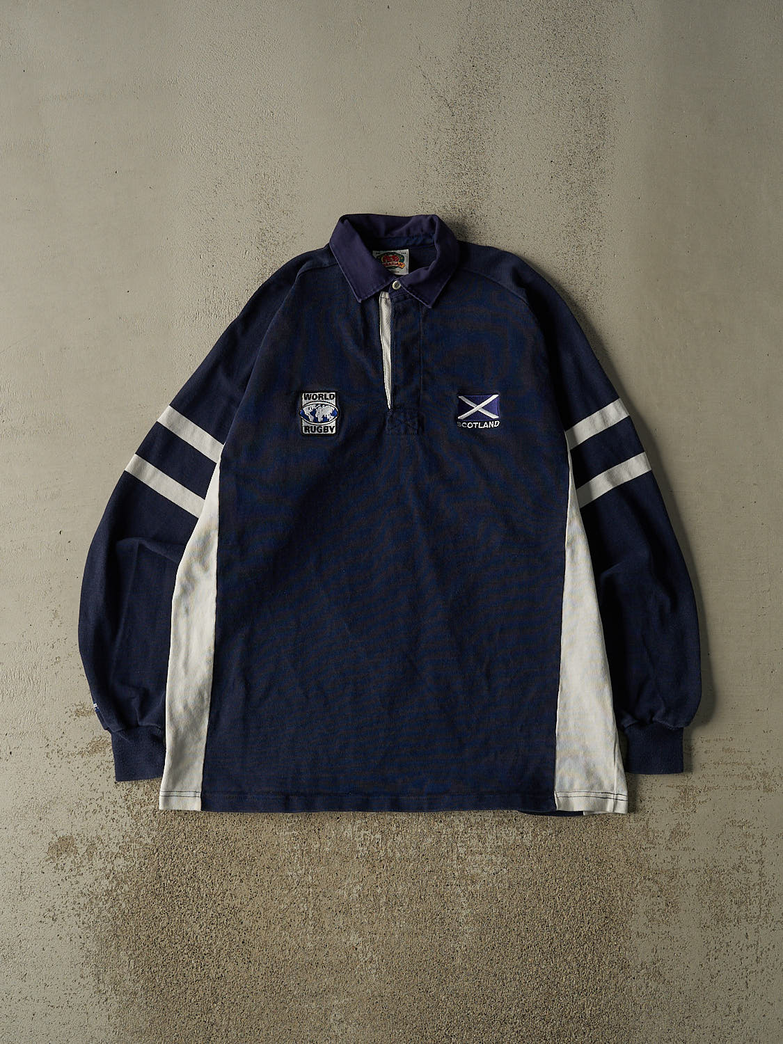 Vintage Y2K Navy Blue Scotland Quarter Button Rugby Long Sleeve (XL/XXL)