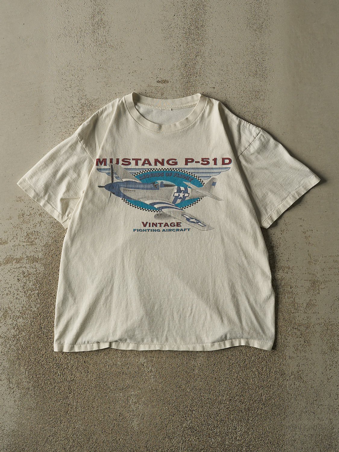 Vintage 90s Beige Mustang P-51D Single Stitch Tee (M/L)