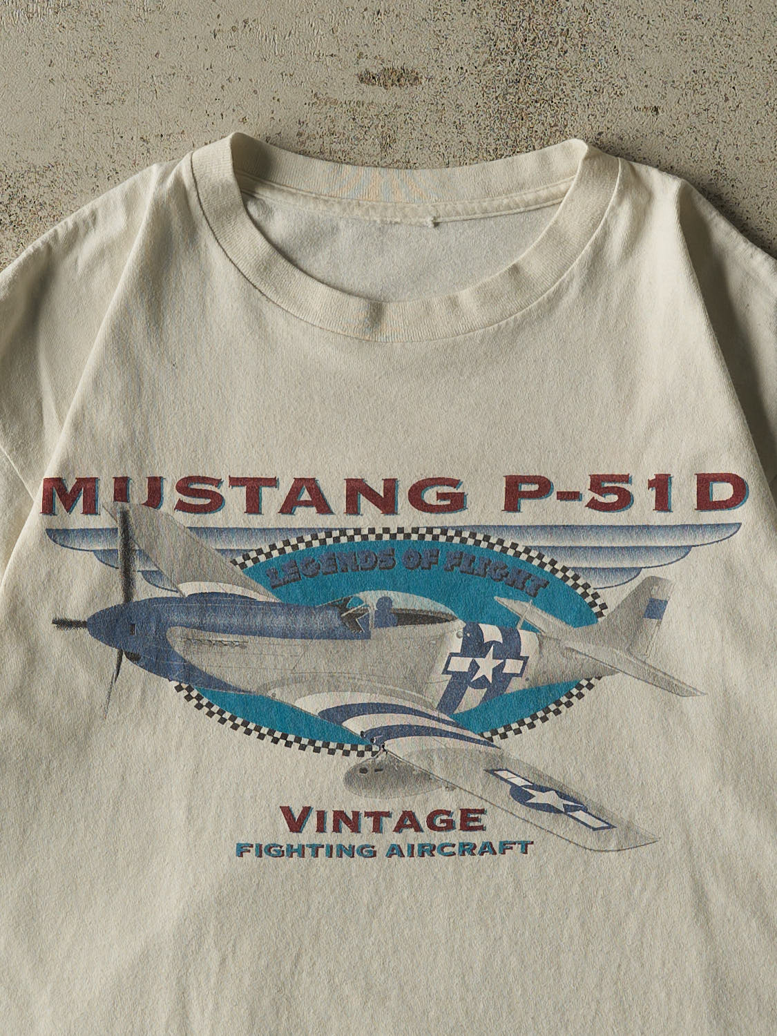 Vintage 90s Beige Mustang P-51D Single Stitch Tee (M/L)