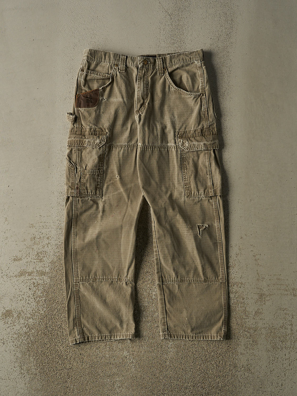 Vintage 90s Beige Wrangler Riggs Double Knee Carpenter Cargo Pants (32x29.5)