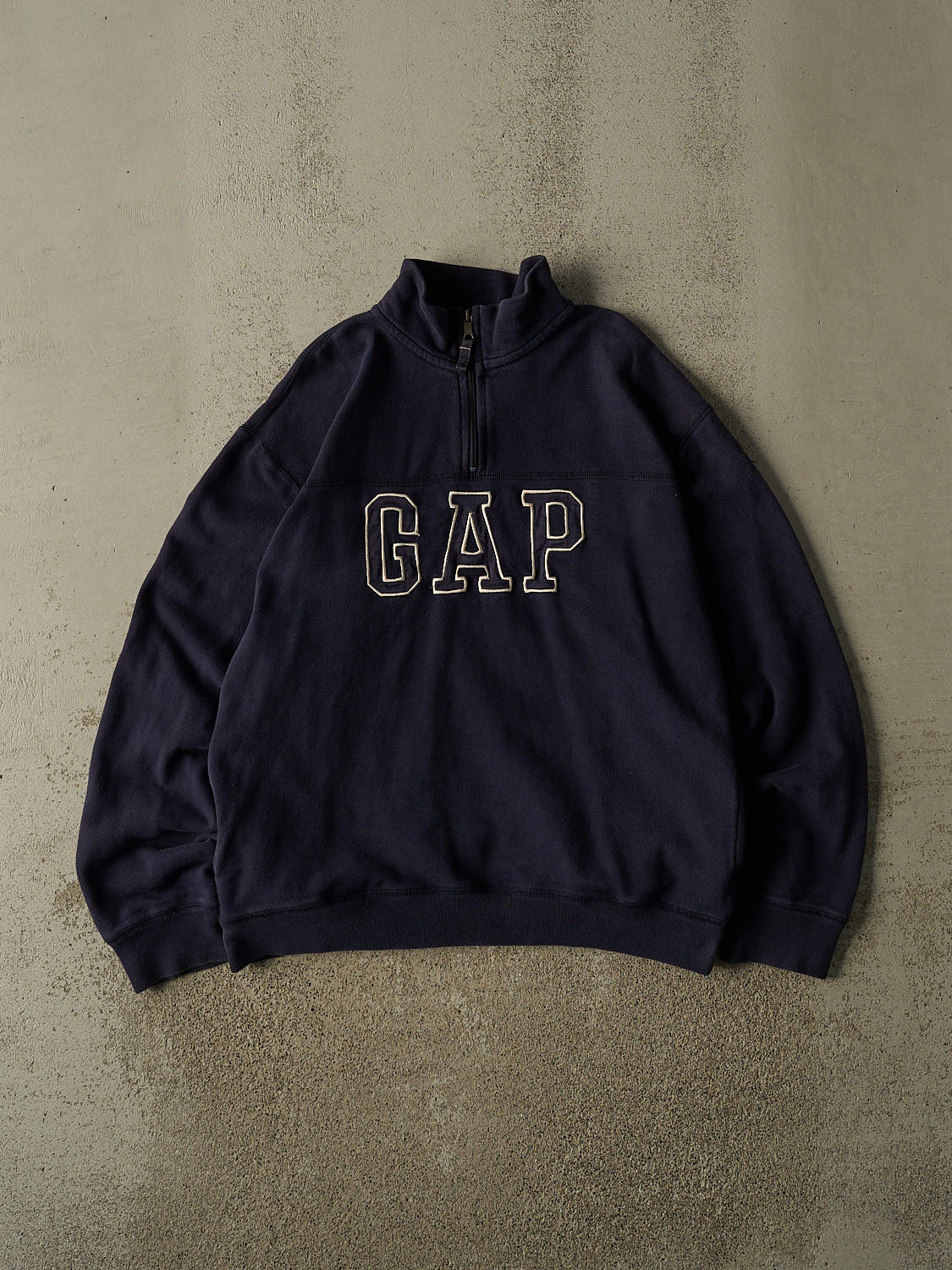 Vintage Y2K Navy Blue Gap Embroidered Quarter Zip Sweater (L)