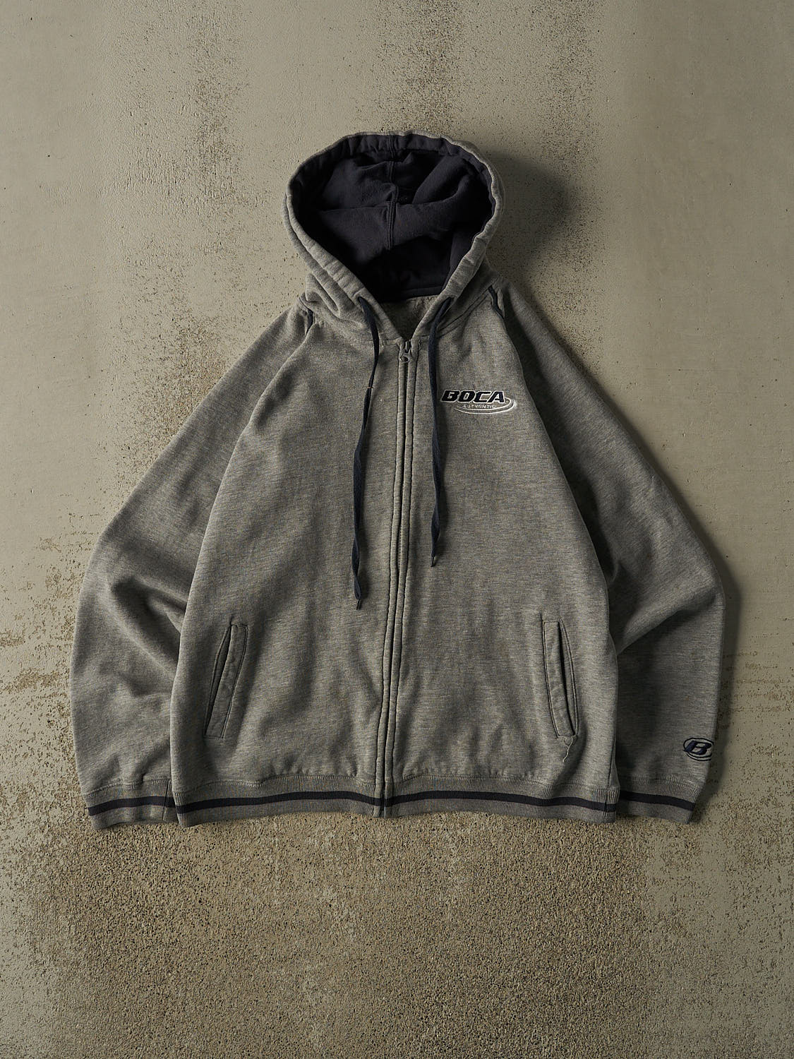 Vintage 90s Grey Boca Embroidered Zip Up Hoodie (S/M)