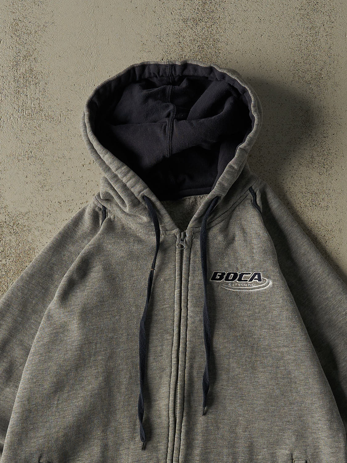 Vintage 90s Grey Boca Embroidered Zip Up Hoodie (S/M)