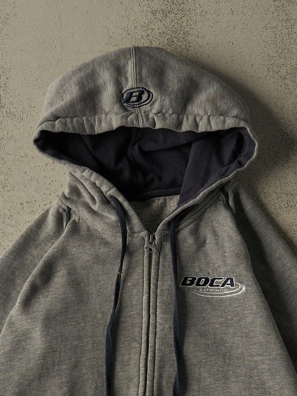 Vintage 90s Grey Boca Embroidered Zip Up Hoodie (S/M)