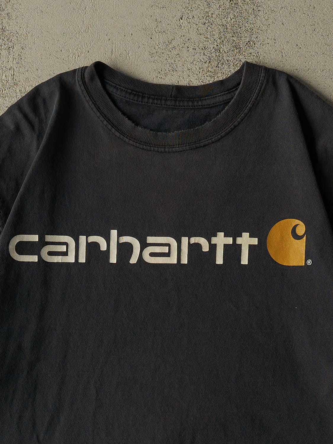 Vintage Y2K Faded Black Carhartt Logo Tee (L/XL)