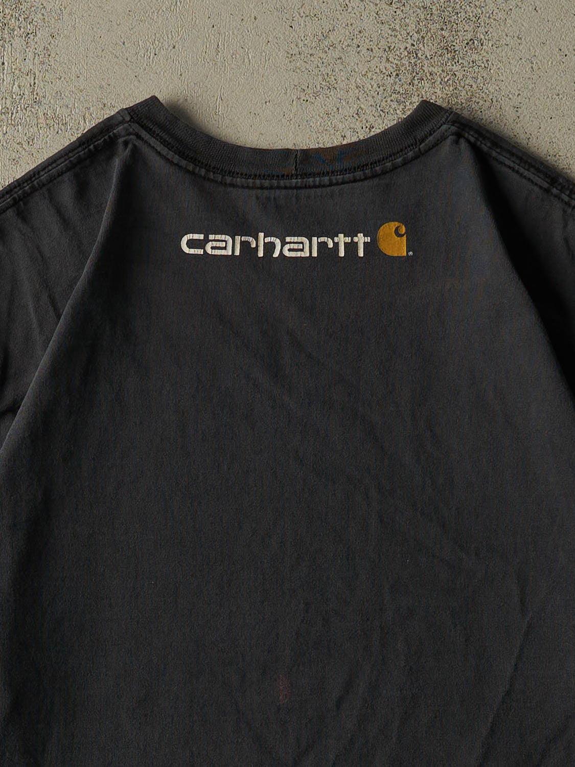 Vintage Y2K Faded Black Carhartt Logo Tee (L/XL)