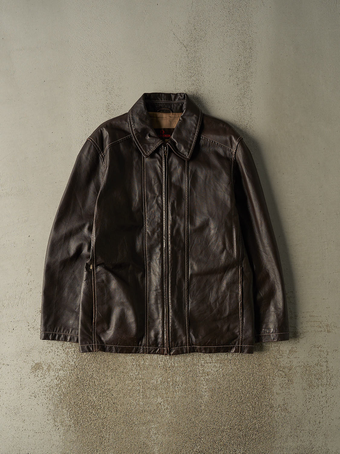 Vintage Y2K Brown Danier Contrast Stitch Leather Jacket (M/L)