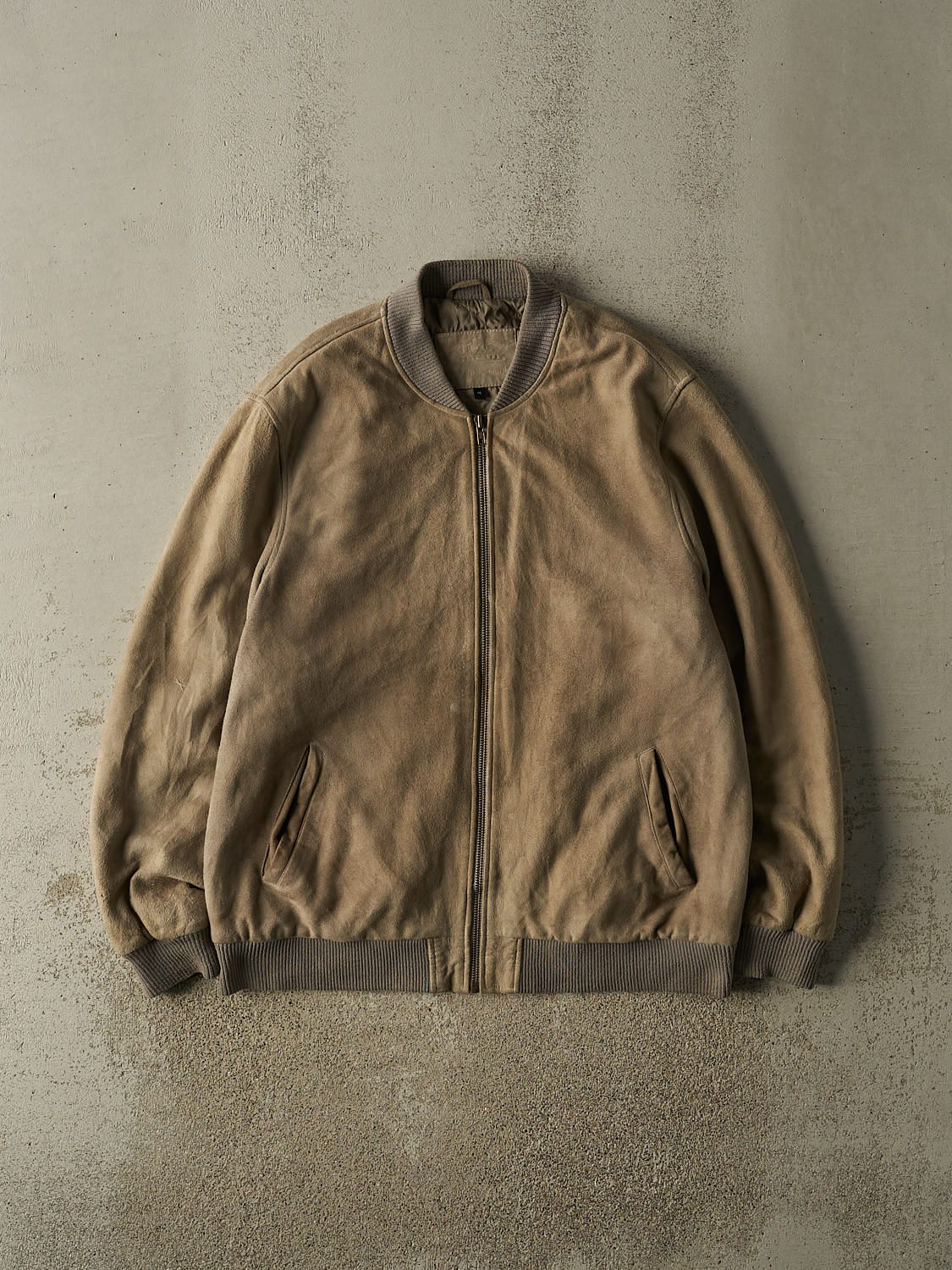 Vintage Y2K Beige Suede Bomber Leather Jacket (XL/XXL)