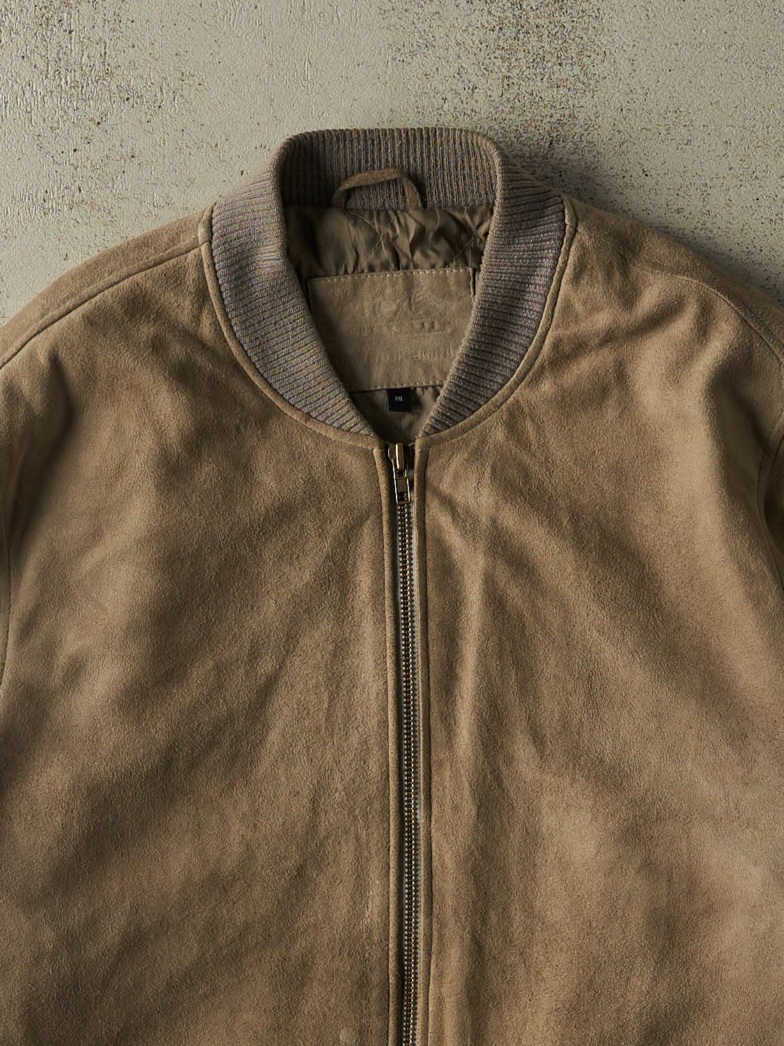 Vintage Y2K Beige Suede Bomber Leather Jacket (XL/XXL)
