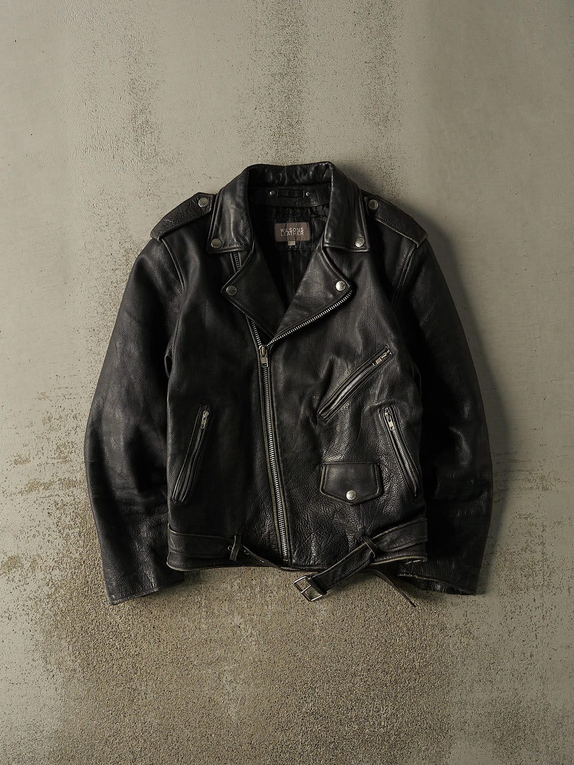 Vintage 90s Black Wilson's Leather Biker Jacket (S/M)
