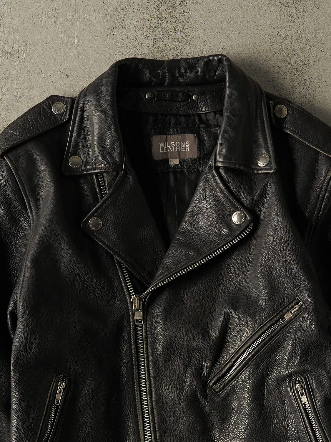 Vintage 90s Black Wilson's Leather Biker Jacket (S/M)
