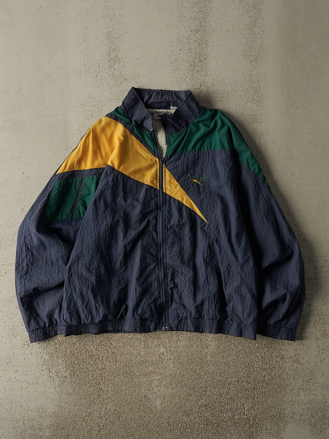 Vintage 90s Navy Blue Colour Block Reebok Windbreaker Jacket (L/XL)
