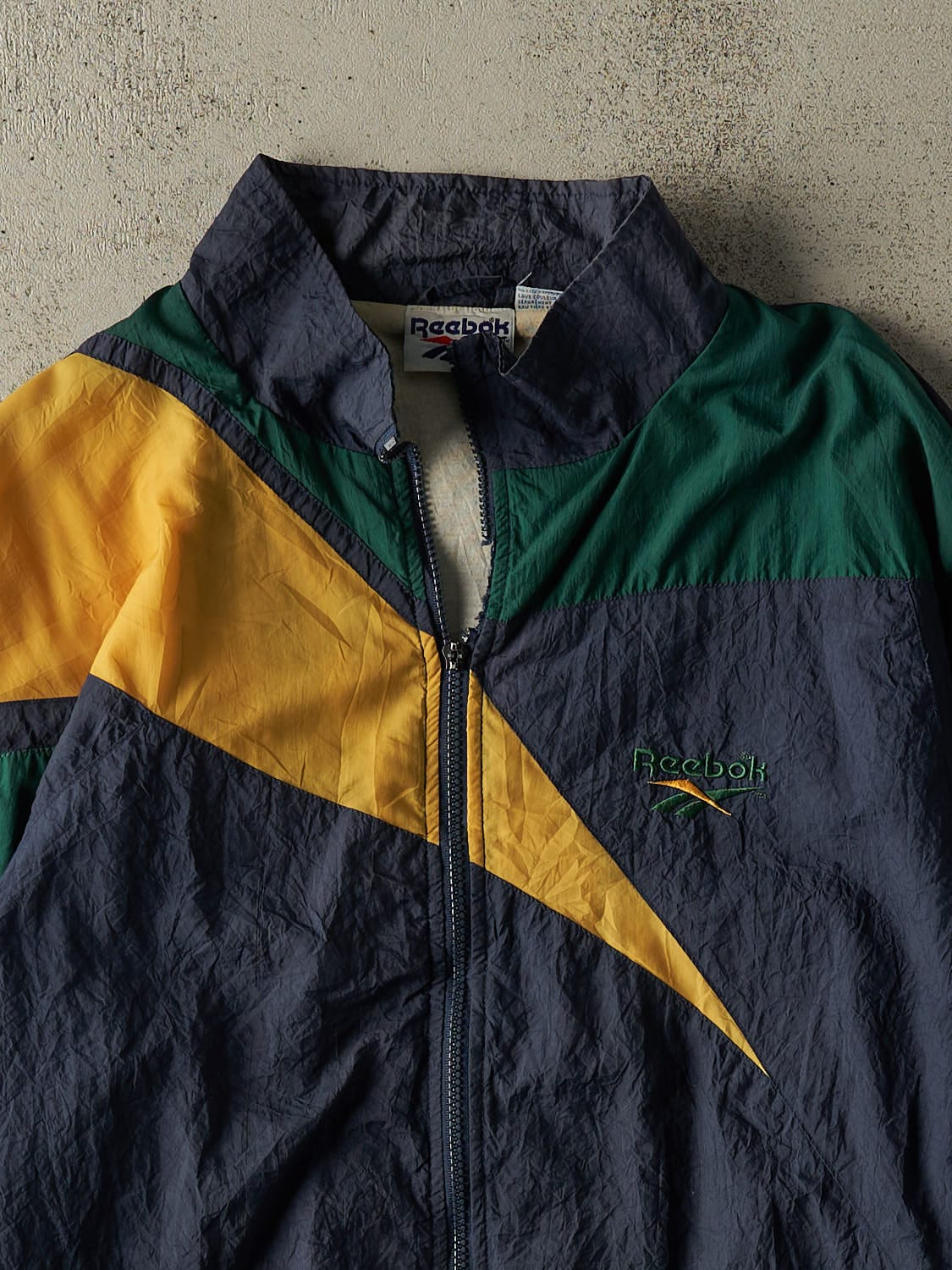 Vintage 90s Navy Blue Colour Block Reebok Windbreaker Jacket (L/XL)