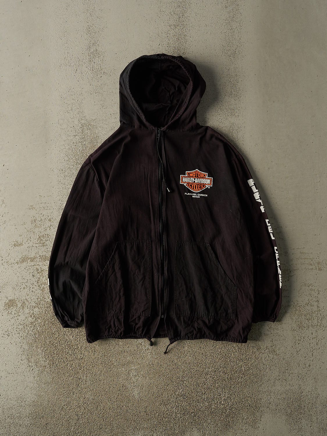 Vintage 90s Sun Faded Black Harley Davidson Mexico Lightweight Zip Up Hoodie (M)