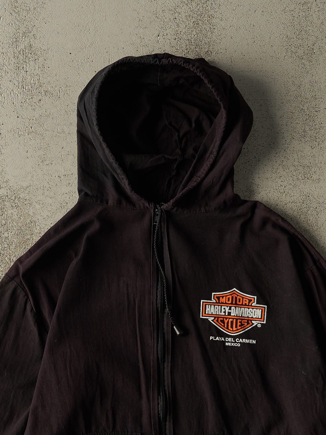 Vintage 90s Sun Faded Black Harley Davidson Mexico Lightweight Zip Up Hoodie (M)