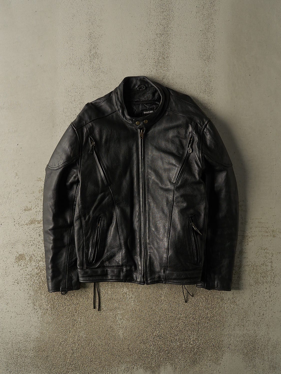 Vintage 90s Black Moto Biker Leather Jacket (XL)