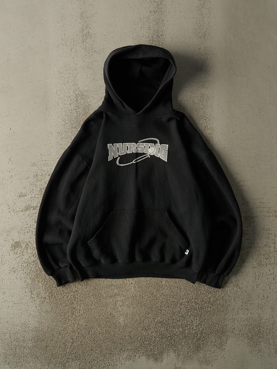 Vintage 90s Faded Black Russell Athletic Nursing Hoodie (M)