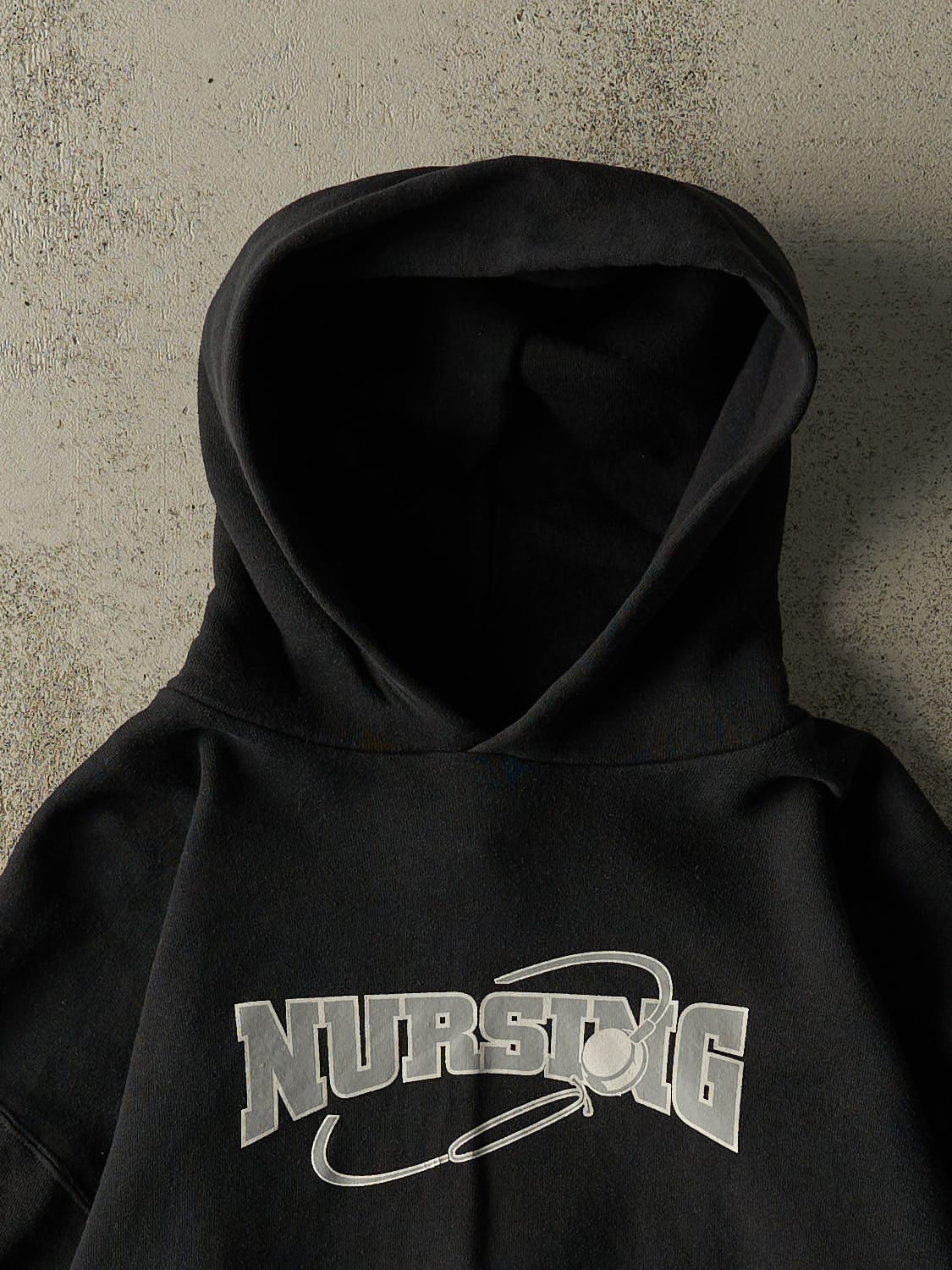 Vintage 90s Faded Black Russell Athletic Nursing Hoodie (M)